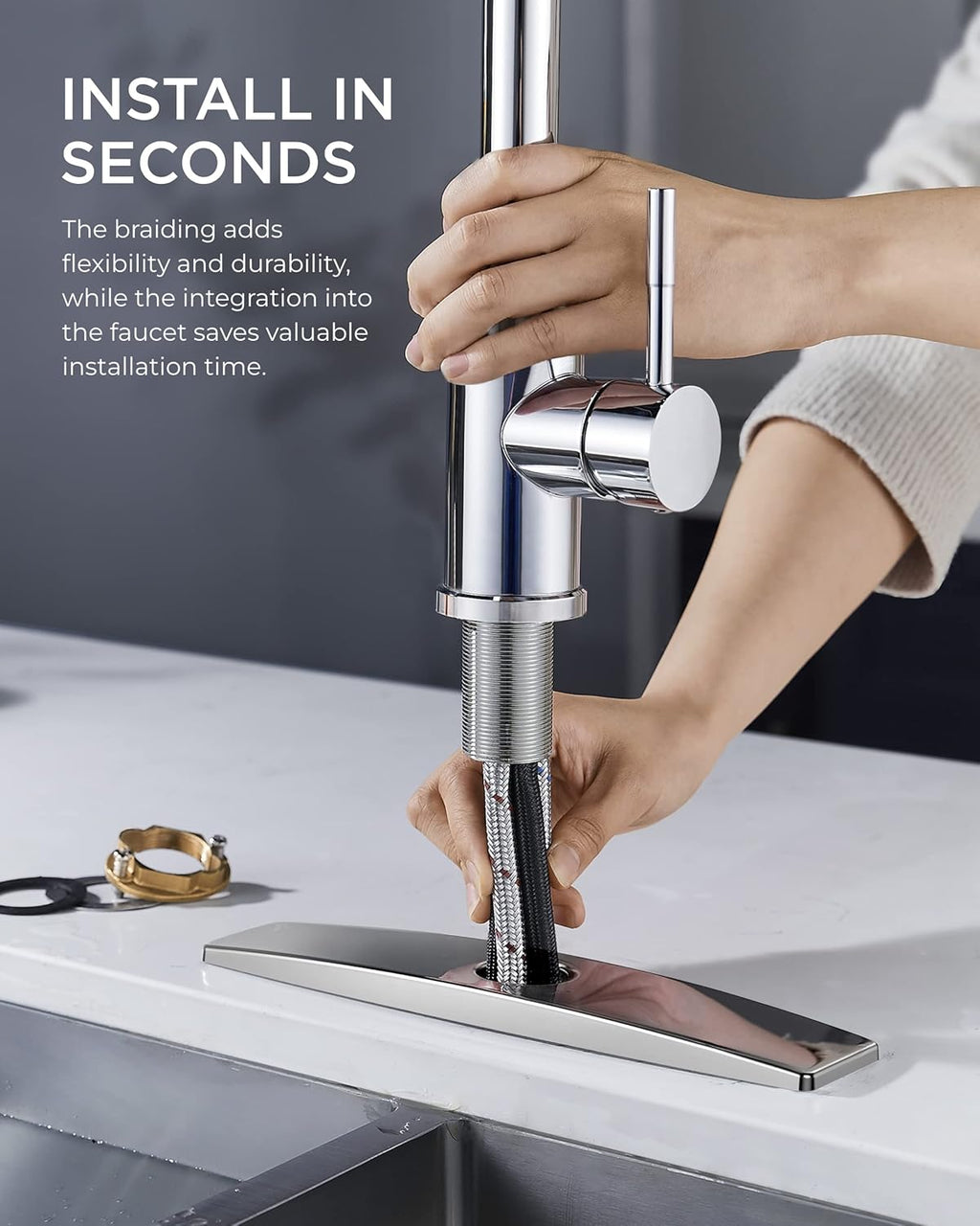 FORIOUS Touchless Kitchen Faucets, Brushed Nickel Kitchen Faucet with Pull Down Sprayer, Single Handle Smart Motion Sensor Kitchen Sink Faucet,Contemporary Hands-Free Sink Faucet for Farmhouse Laundry
