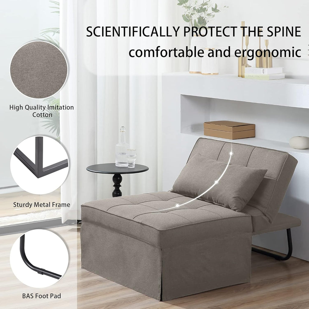 Sofa Bed, 4 in 1 Multi-Function Folding Ottoman Breathable Linen Couch Bed with Adjustable Backrest Modern Convertible Chair for Living Room Apartment Office