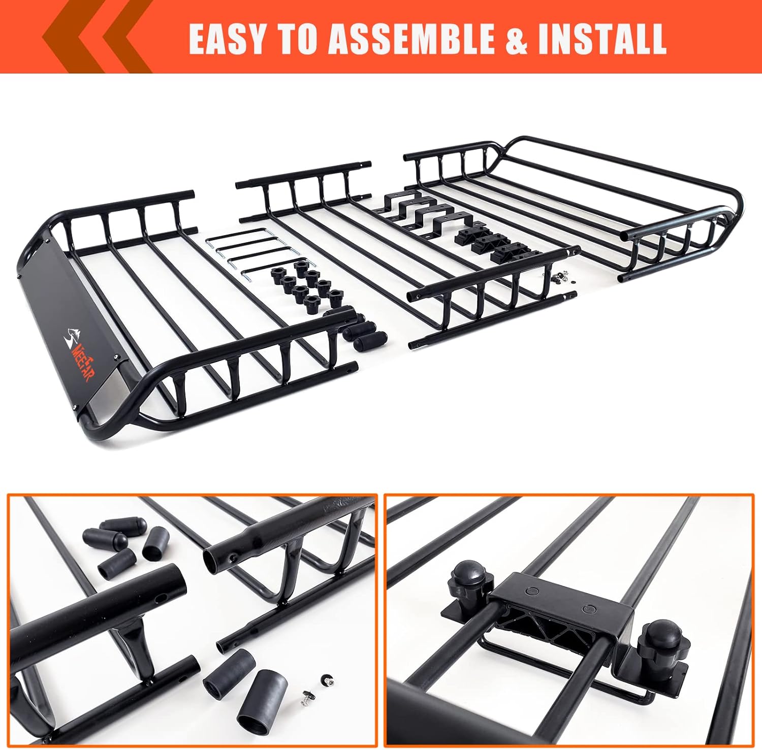 MeeFar High Rail Trailer Folding Hitch Mount Cargo Carrier Basket 60" X 24" X 14"+Waterproof Cargo Bag 20 cu ft(59" 24" 24"), Capacity of 500 Lbs with Hitch Stabilizer, Net, Lock and Straps