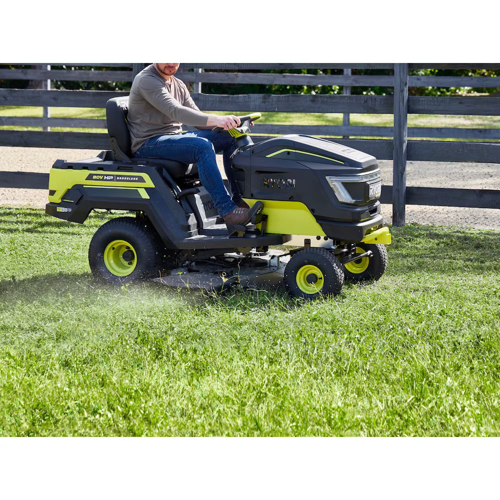 80V HP Brushless 42 in. Battery Electric Cordless Riding Lawn Tractor with (3) 80V 10Ah Batteries and Charger
