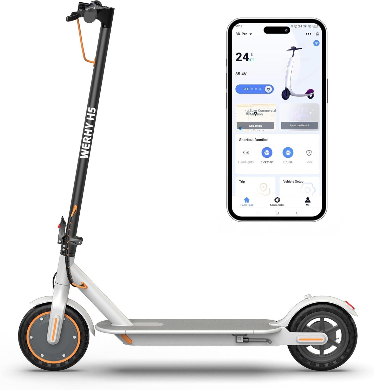 WERHY Electric Scooter, 350W/500W Motor, Top Speed 19/22 mph, Max 16/23/28Miles Ranges, Foldable E Scooter for Adults