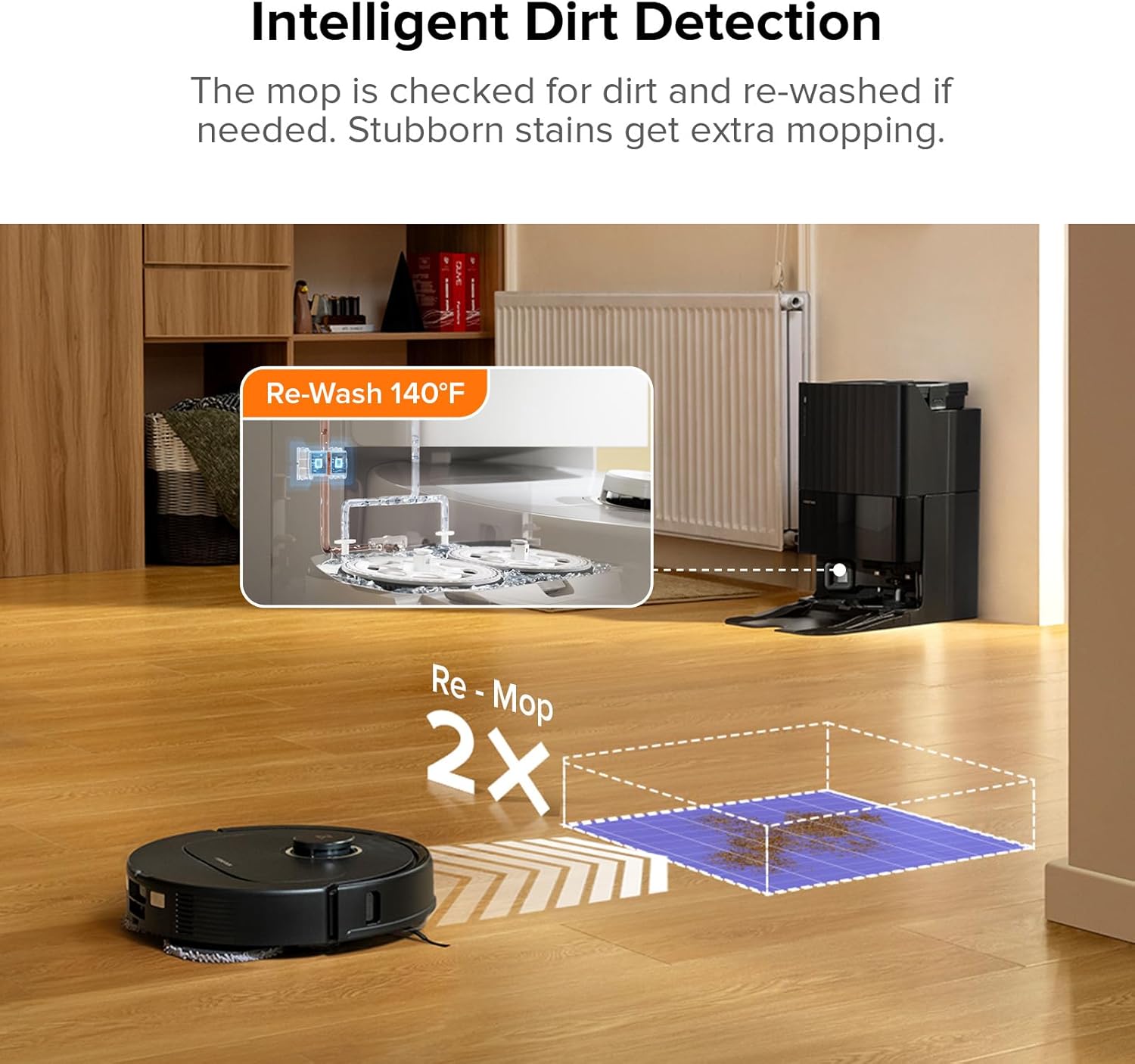 roborock Qrevo S5V Robot Vacuum and Mop, FlexiArm Edge Mopping, 12,000Pa Suction, Dual Zero-Tangle System, Smart Obstacle Avoidance, 10mm Mop Lifting, Auto Mop Washing&Drying, Self-Emptying&Refilling