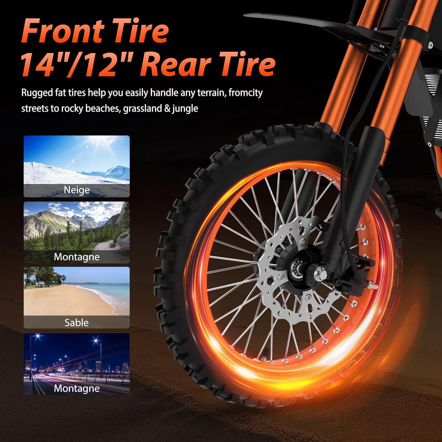 Soleil01 Electric Dirt Bike, 2000W, 14"/12" Tire, 48V 21AH | 37MPH Top Speed | Hydraulic Brakes | For Teens & Adults | Mountain Off-Road Ebike | Fit Age 13+