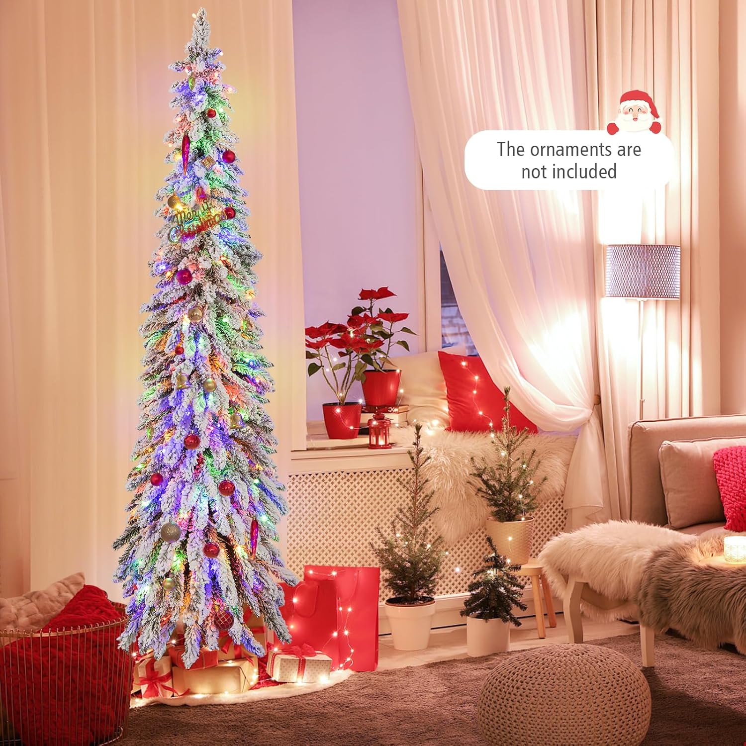 Goplus 7ft Artificial White Christmas Tree Xmas Pine Tree with Solid Metal Legs Perfect for Indoor and Outdoor Holiday Decoration