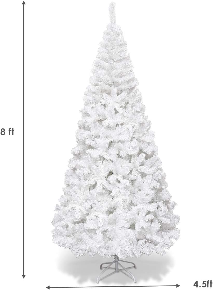 Goplus 7ft Artificial White Christmas Tree Xmas Pine Tree with Solid Metal Legs Perfect for Indoor and Outdoor Holiday Decoration