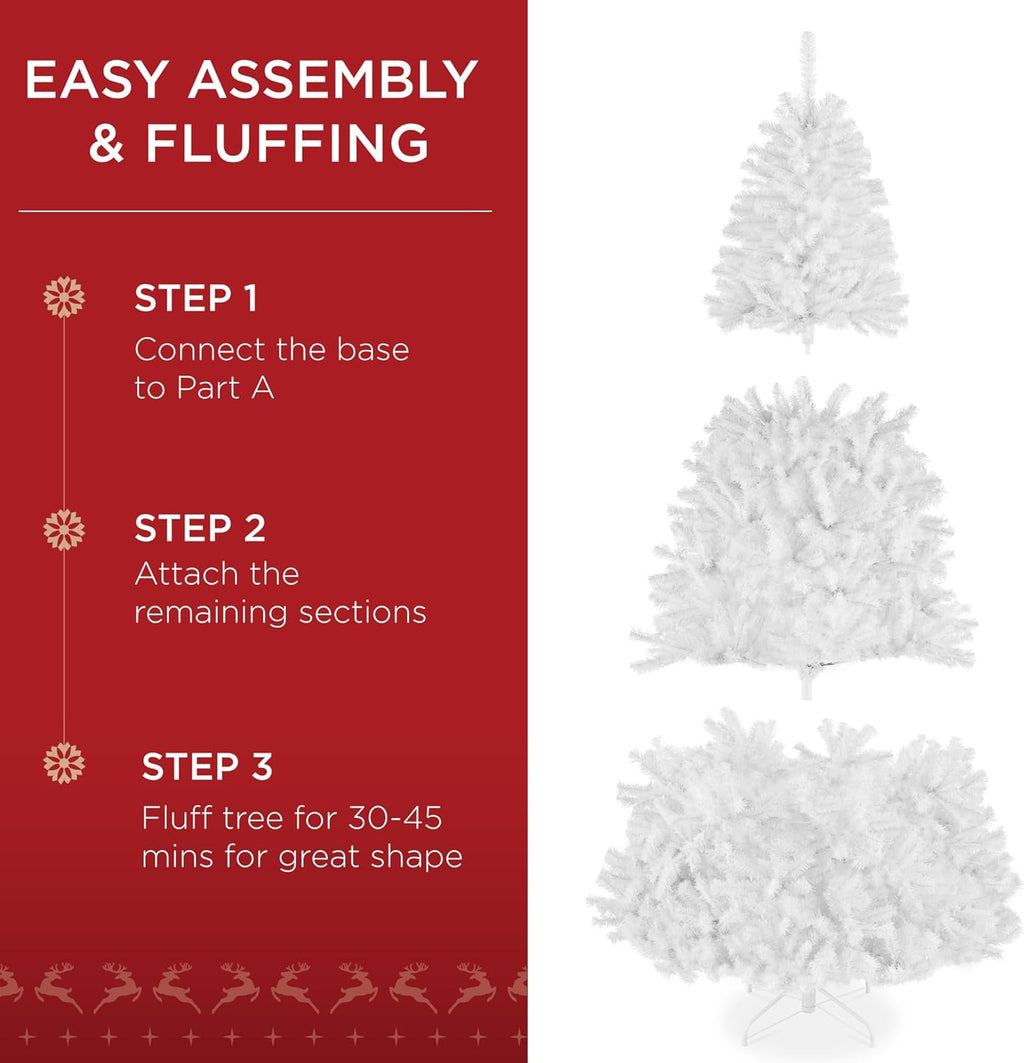 Best Choice Products Artificial Christmas Tree, 6ft Premium Pre-Lit Realistic Spruce Holiday Décor w/Dense Branches, Metal Base - Green Spruce