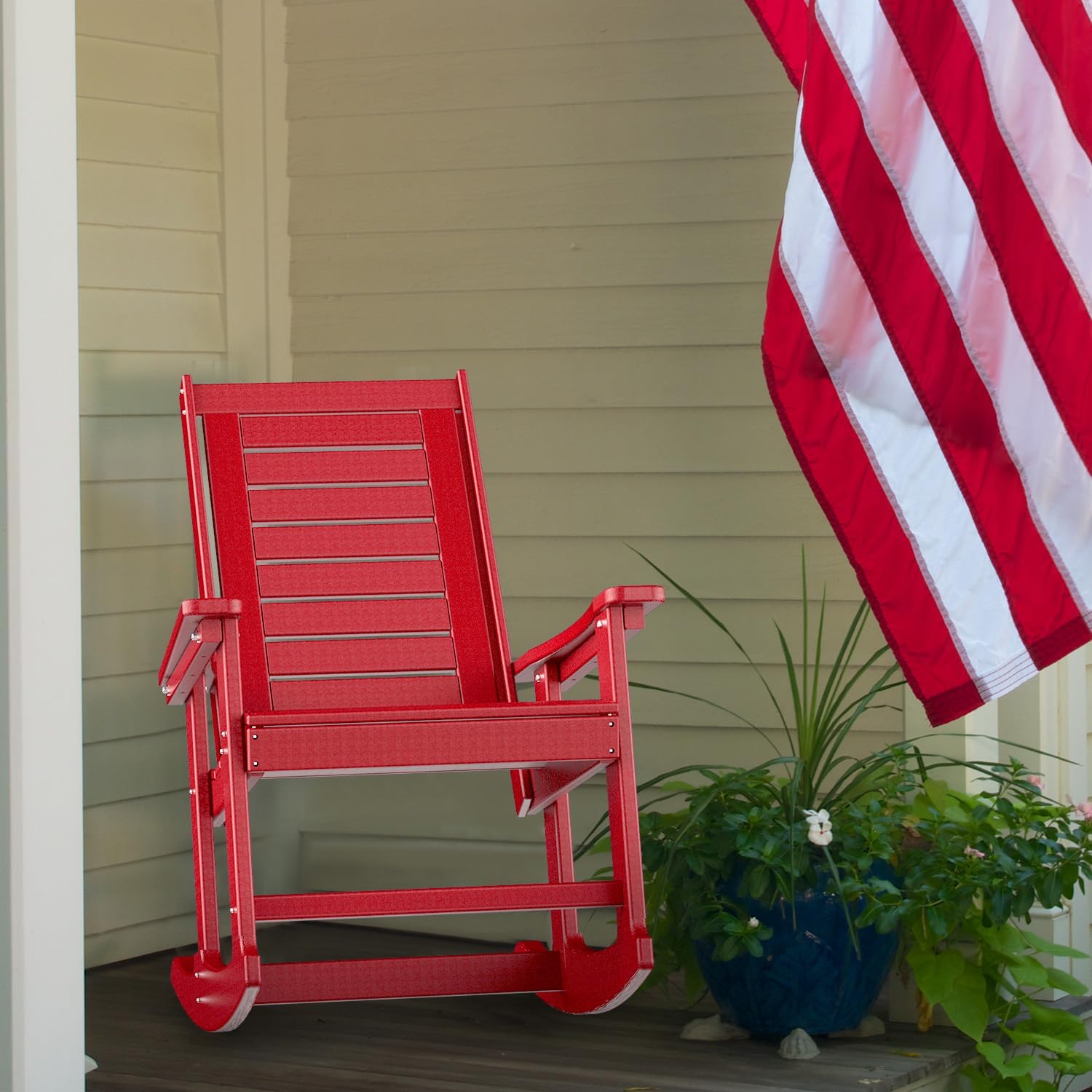 GREENVINES Outdoor Rocking Chairs | Set of 2 | Porch Rocker | HDPE Plastic | Black | Oversized Rockers | High Back | Big & Tall | Ladder Back | for Patio Outside Backyard Balcony Garden