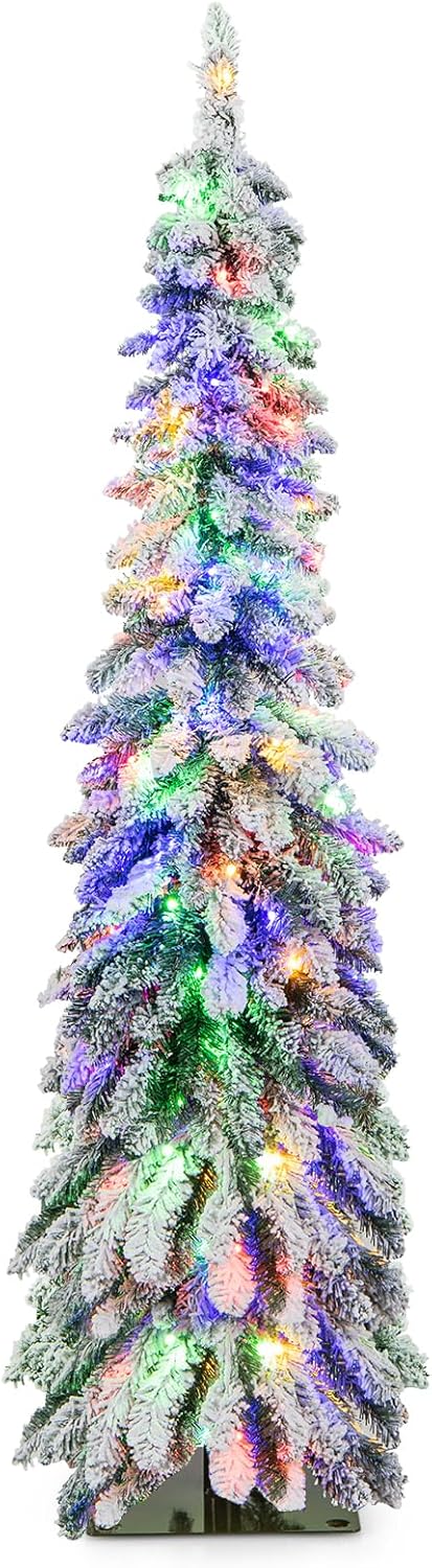 Goplus 7ft Artificial White Christmas Tree Xmas Pine Tree with Solid Metal Legs Perfect for Indoor and Outdoor Holiday Decoration