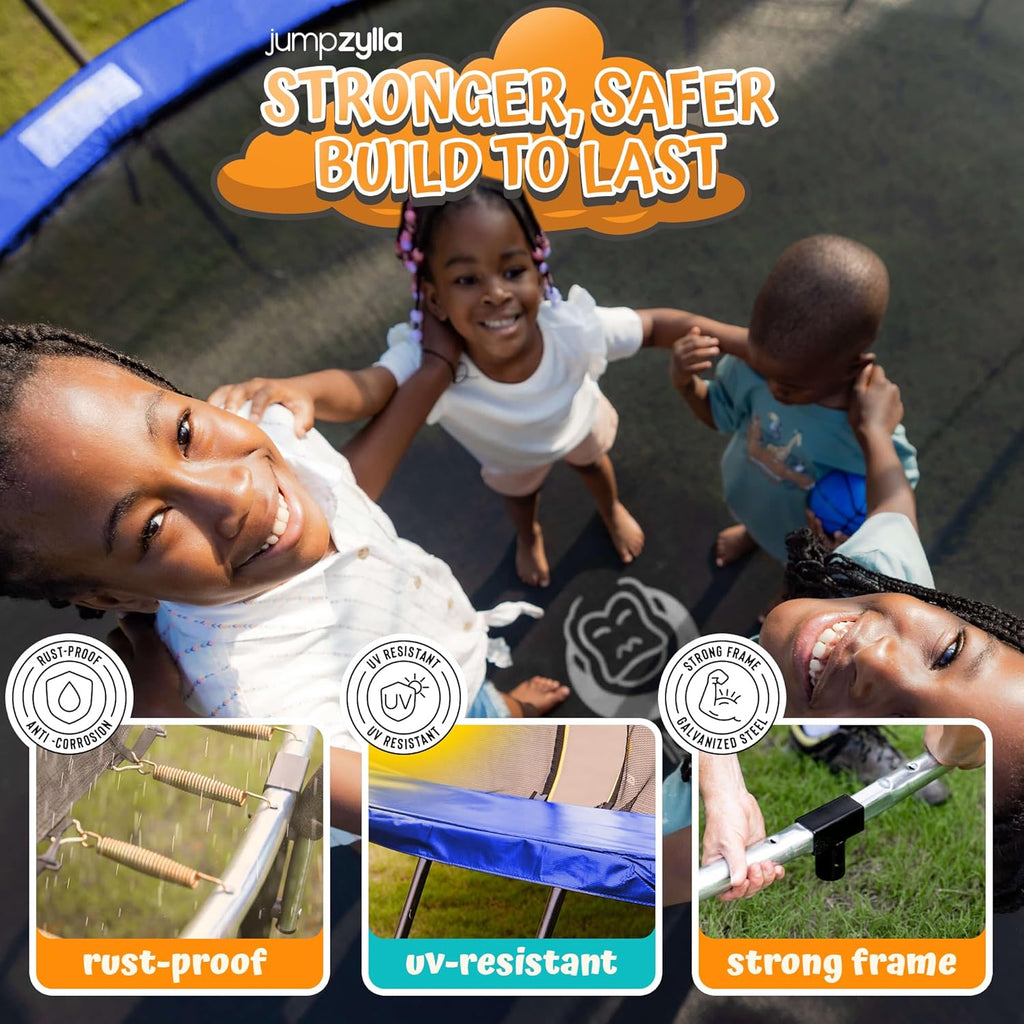 JUMPZYLLA Trampoline Outdoor 8FT 10FT 12FT 14FT 15FT 16FT with Enclosure and Ladder, ASTM Approved Recreational Trampoline for Kids and Adults, Anti-Rust Coated Frame