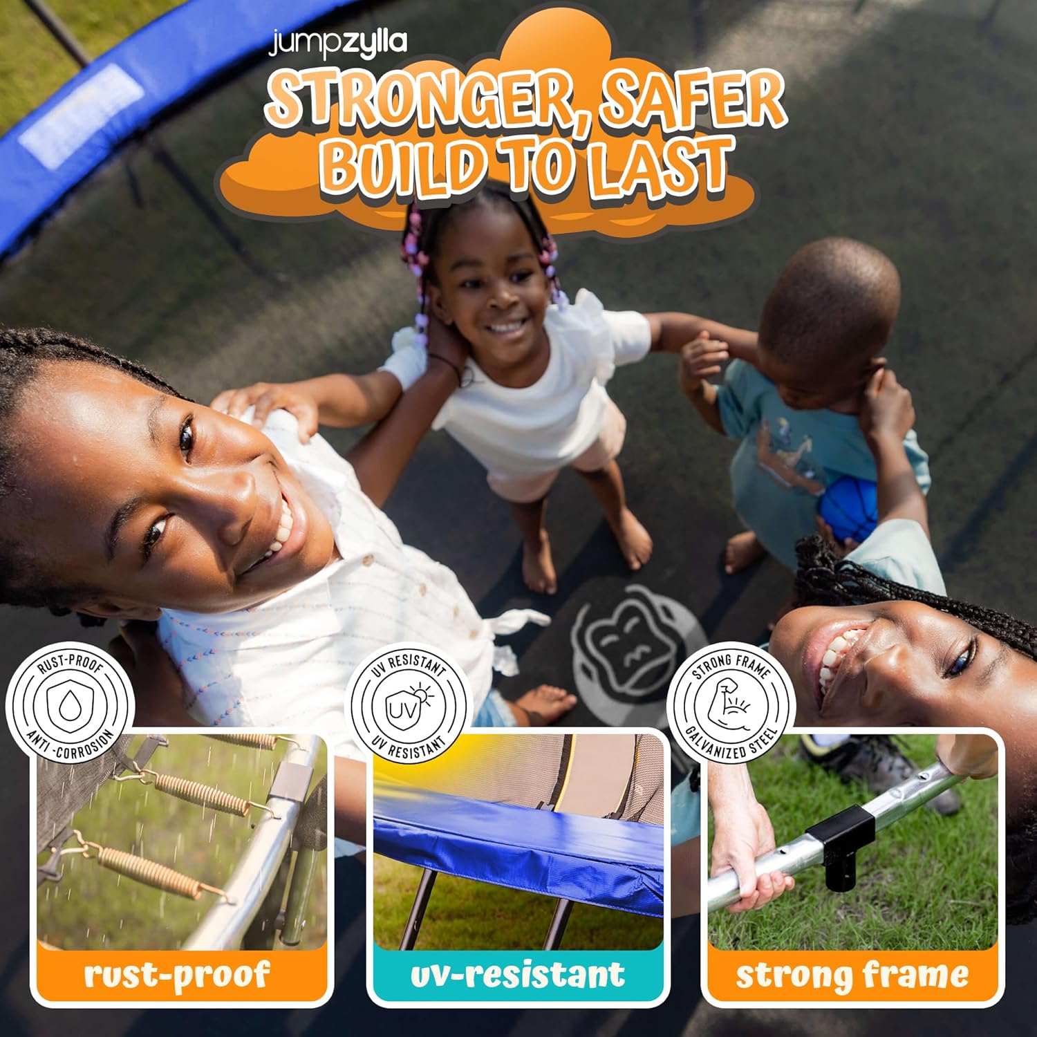 JUMPZYLLA Trampoline Outdoor 8FT 10FT 12FT 14FT 15FT 16FT with Enclosure and Ladder, ASTM Approved Recreational Trampoline for Kids and Adults, Anti-Rust Coated Frame