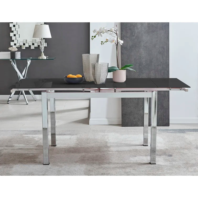 Wolcott Ana Luxury Glass and Chrome Extendable Dining Table - Modern Design Kitchen Table