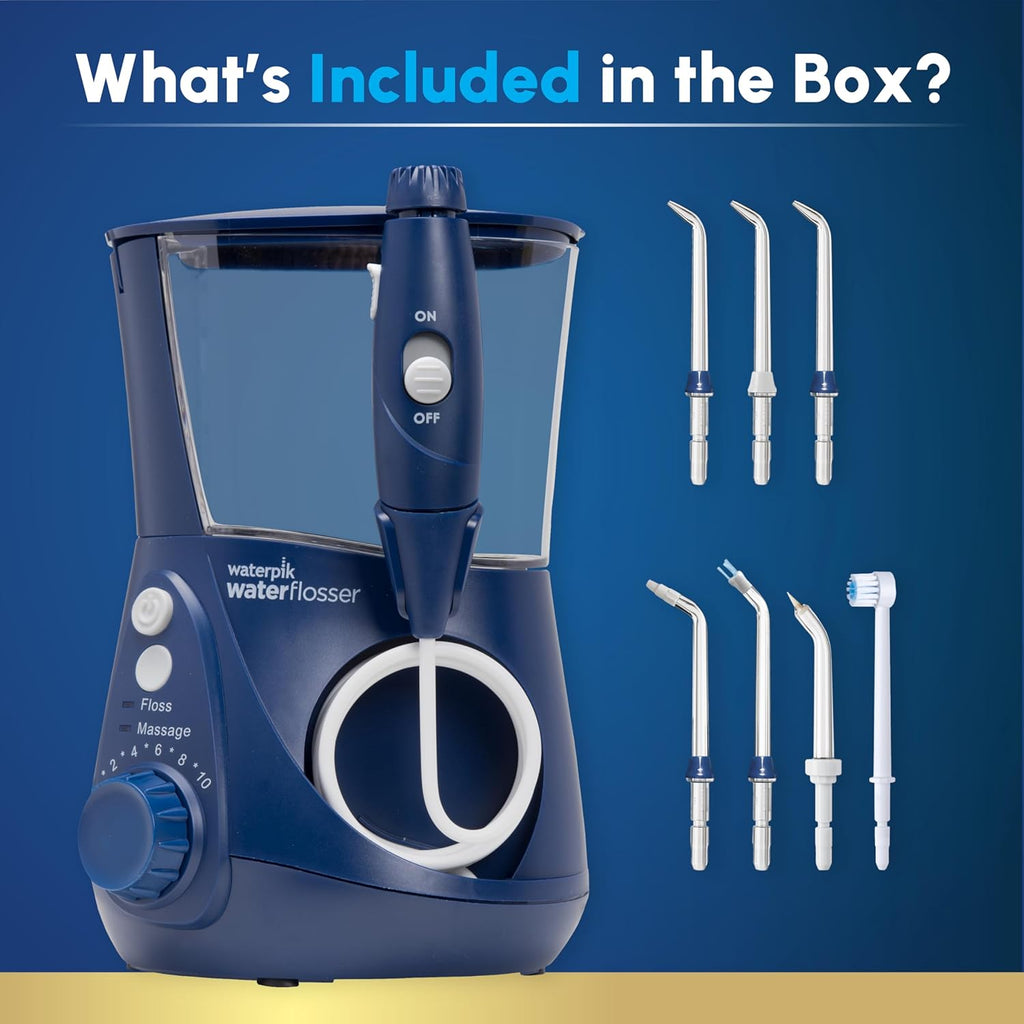 Waterpik Aquarius Water Flosser Professional For Teeth, Gums, Braces, Dental Care, Electric Power With 10 Settings, 7 Tips For Multiple Users And Needs, ADA Accepted, Gray WP-667, Packaging May Vary