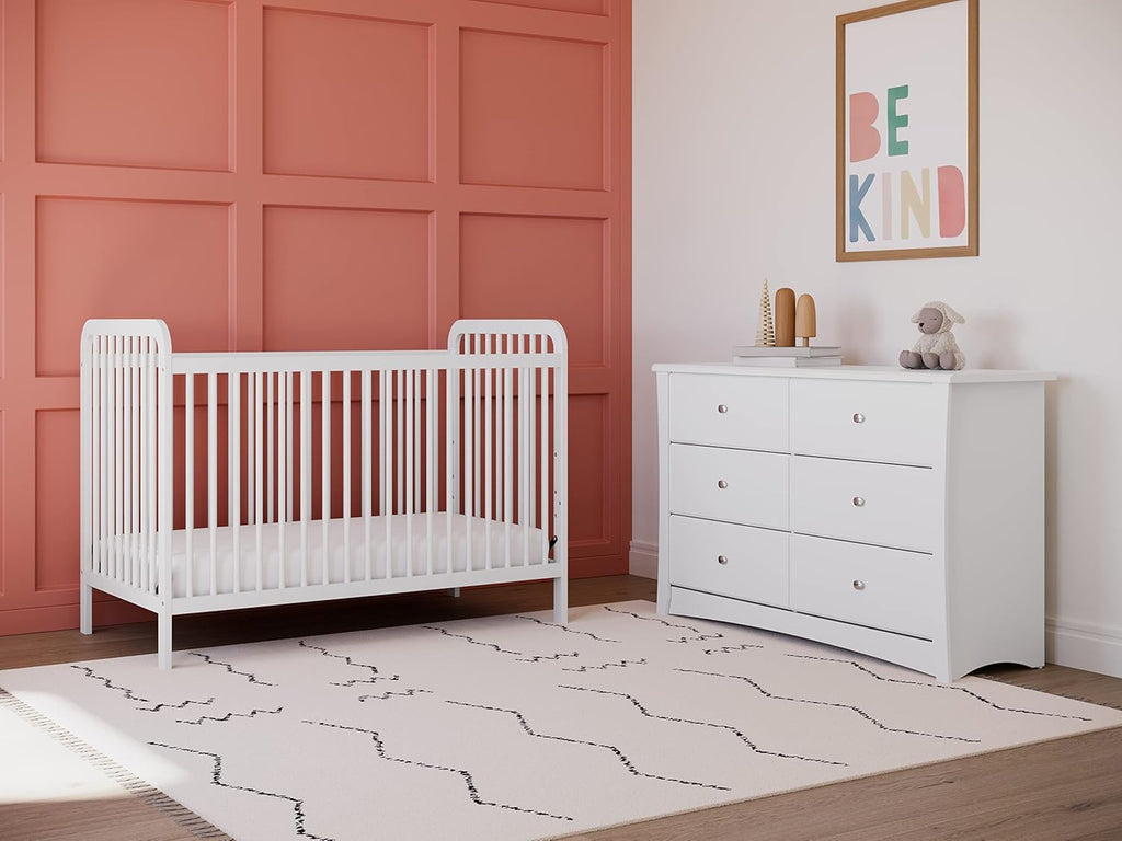 Storkcraft Crescent 6 Drawer Double Dresser (Pebble Gray) – GREENGUARD Gold Certified, For Nursery, Dresser, Kids Nursery Organizer, Chest of Drawers