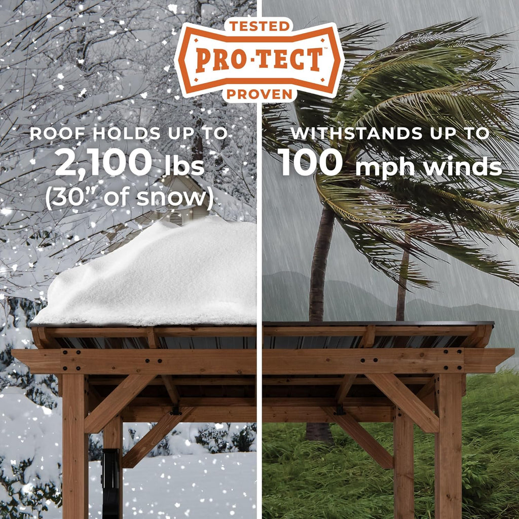 Backyard Discovery Saxony XL 12' x 6' Cedar Wood BBQ Grill Gazebo Pavilion with Hardtop Galvanized Steel Roof, Bar Tops, Powerport, Snow Support, Wind Resistance, Cook Station for Outdoor Patio, Deck