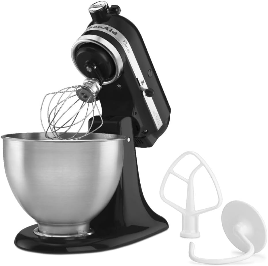 KitchenAid Classic Series 4.5 Quart Tilt-Head Stand Mixer K45SS, White & 5 Cup Food Chopper - KFC0516, Contour Silver