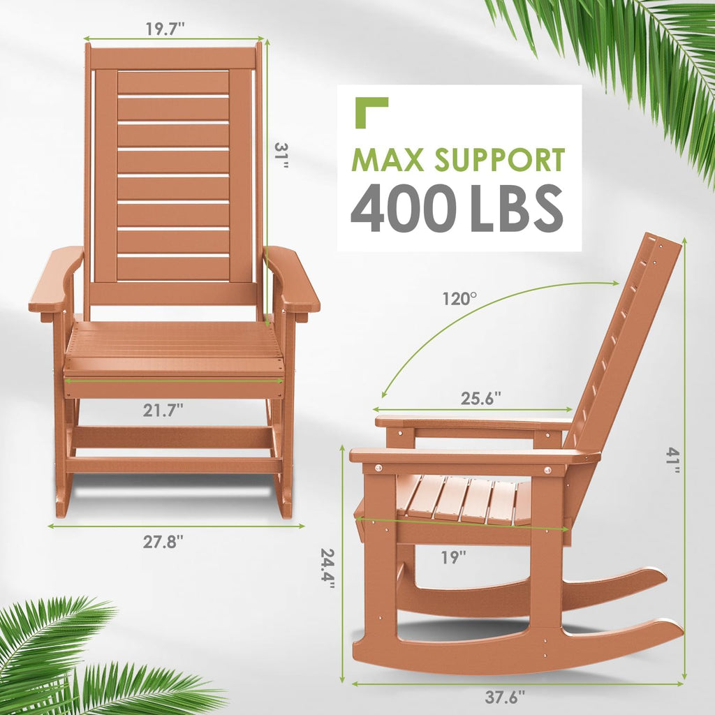GREENVINES Outdoor Rocking Chairs | Set of 2 | Porch Rocker | HDPE Plastic | Black | Oversized Rockers | High Back | Big & Tall | Ladder Back | for Patio Outside Backyard Balcony Garden