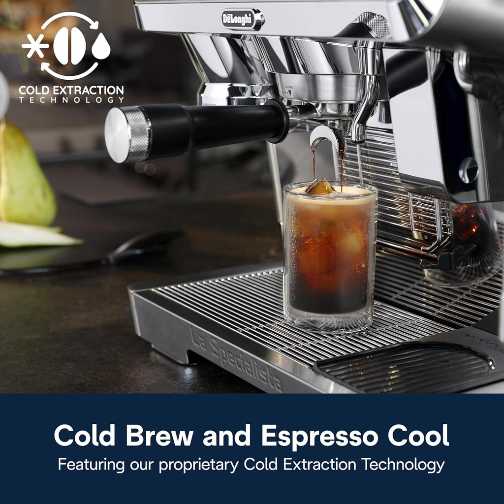 De'Longhi La Specialista Maestro Espresso Machine with Grinder, Auto & Manual Milk Frother – Bean-to-Cup Cold Brew Coffee with Cold Extraction Technology, Variable Temp & Tamping Tool, 8 Drink Presets