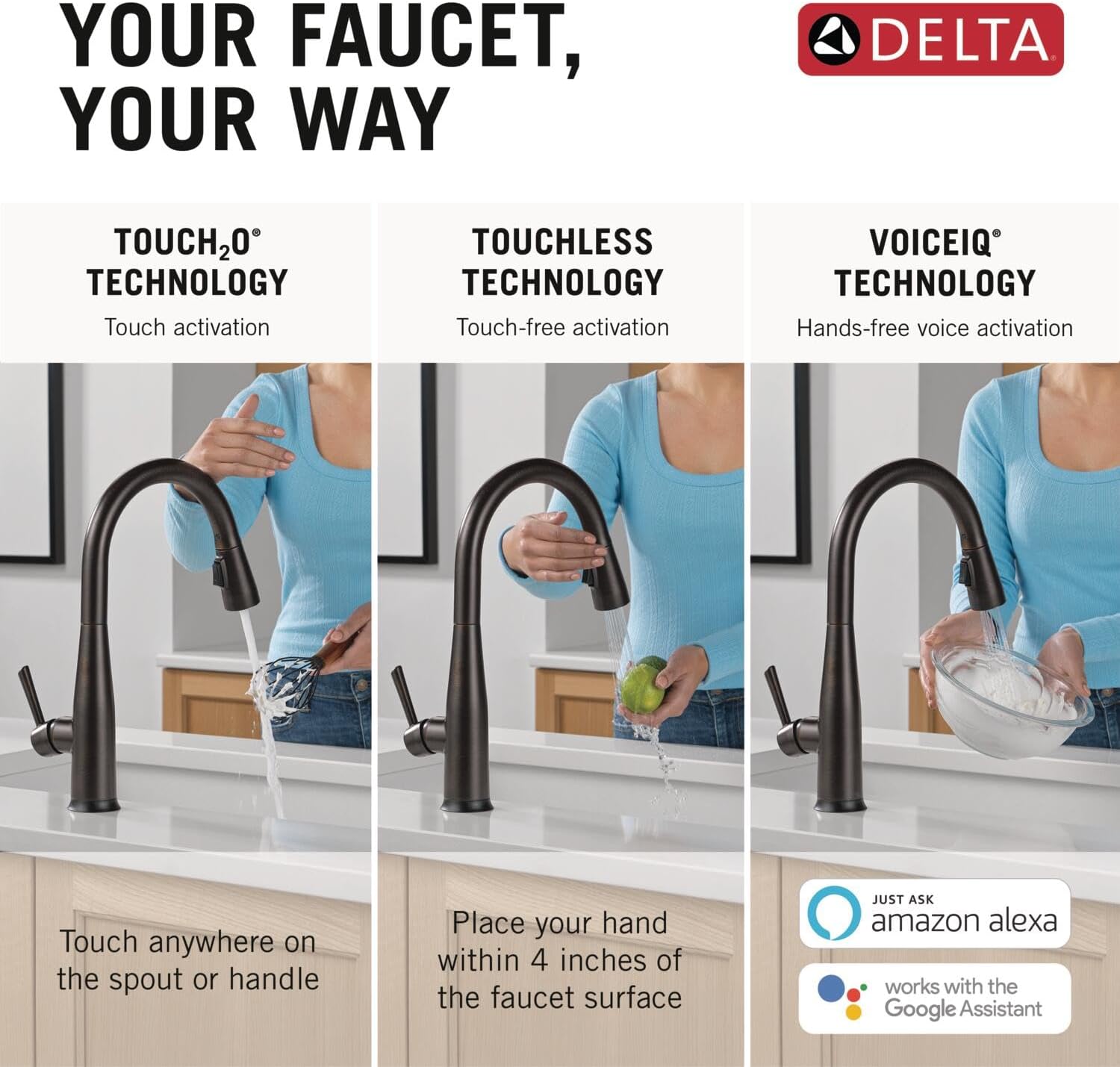 Delta Essa Touchless Kitchen Faucet with Touch Technology, Brushed Nickel Kitchen Sink Faucet with Pull Down Sprayer, Single Hole, Arctic Stainless 9113TL-AR-DST