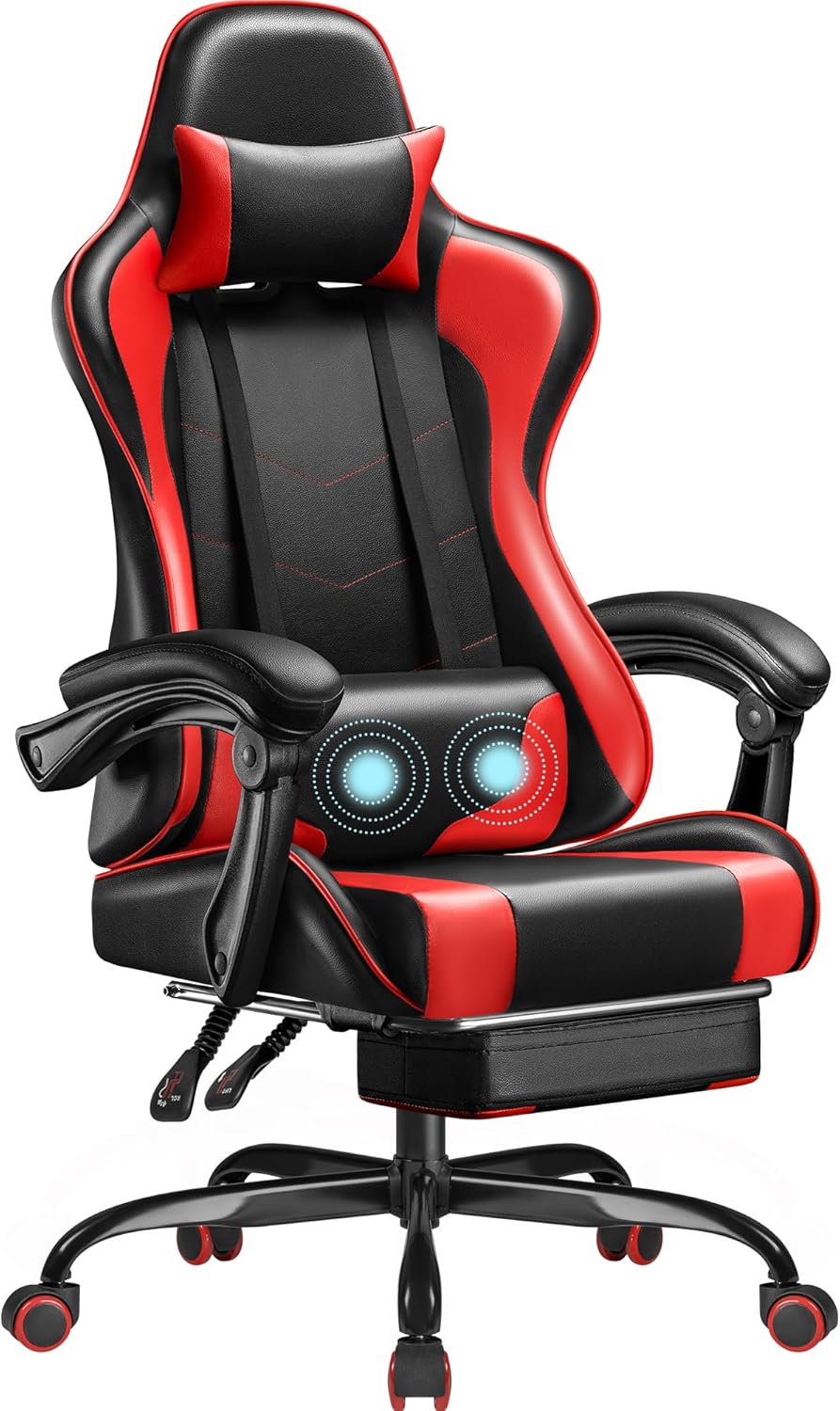 Homall Gaming Chair, Video Game Chair with Footrest and Massage Lumbar Support, Ergonomic Computer Chair Height Adjustable with Swivel Seat and Headrest (Grey)