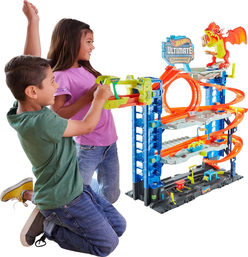 Hot Wheels City Ultimate Garage Playset with 2 Die-Cast Cars, Toy Storage for 50+ 1:64 Scale Cars, 4 Levels of Track Play + 50-Pack of 1:64 Scale Vehicles