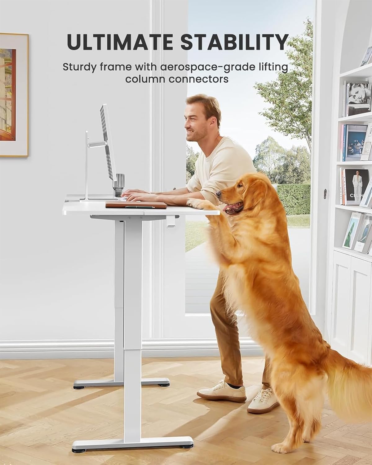 ErGear Height Adjustable Electric Standing Desk, 40 x 24 Inches Sit Stand up Desk, Memory Computer Home Office Desk (Light Vintage Brown)