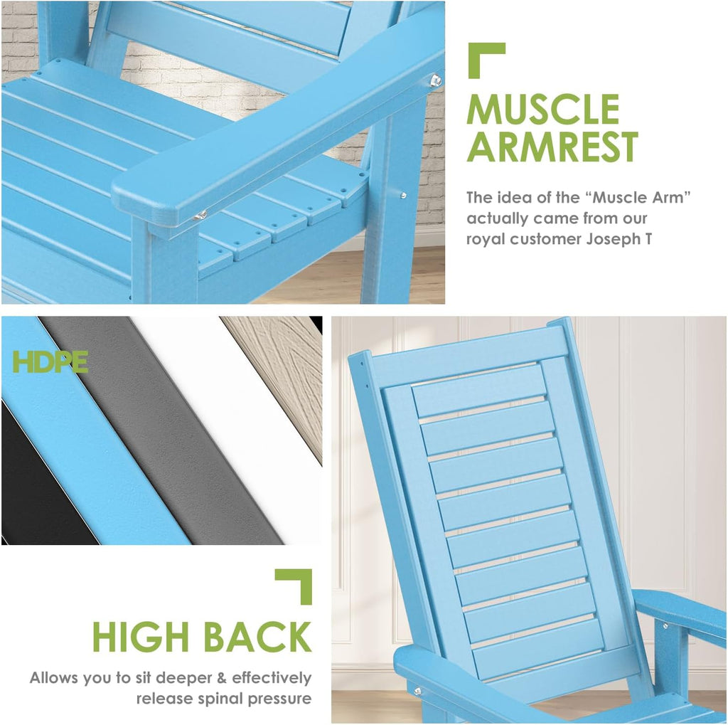 GREENVINES Outdoor Rocking Chairs | Set of 2 | Porch Rocker | HDPE Plastic | Black | Oversized Rockers | High Back | Big & Tall | Ladder Back | for Patio Outside Backyard Balcony Garden