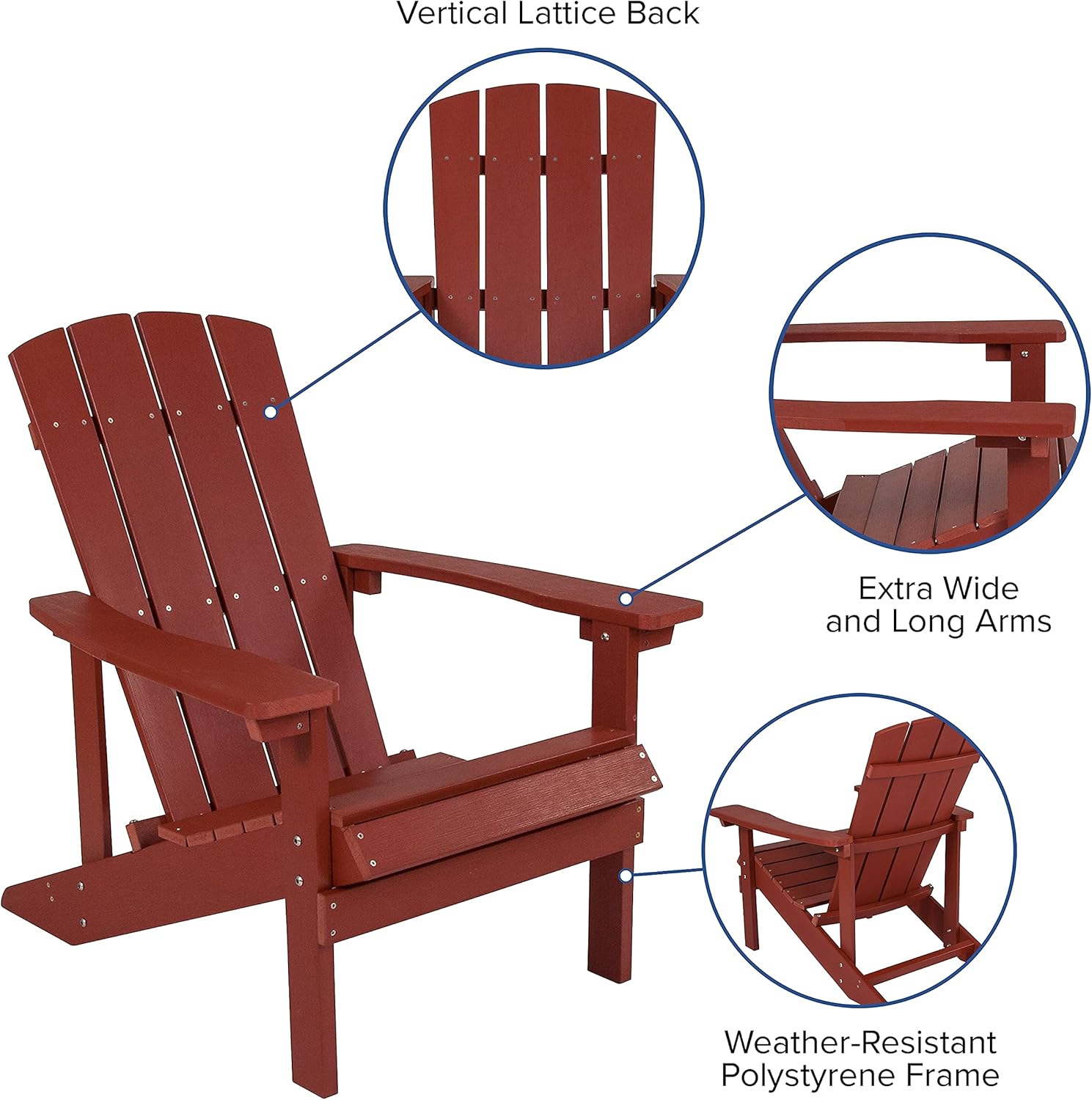 Flash Furniture Charlestown Commercial Grade Indoor/Outdoor Adirondack Chair, Weather Resistant Durable Poly Resin Deck and Patio Seating, Green