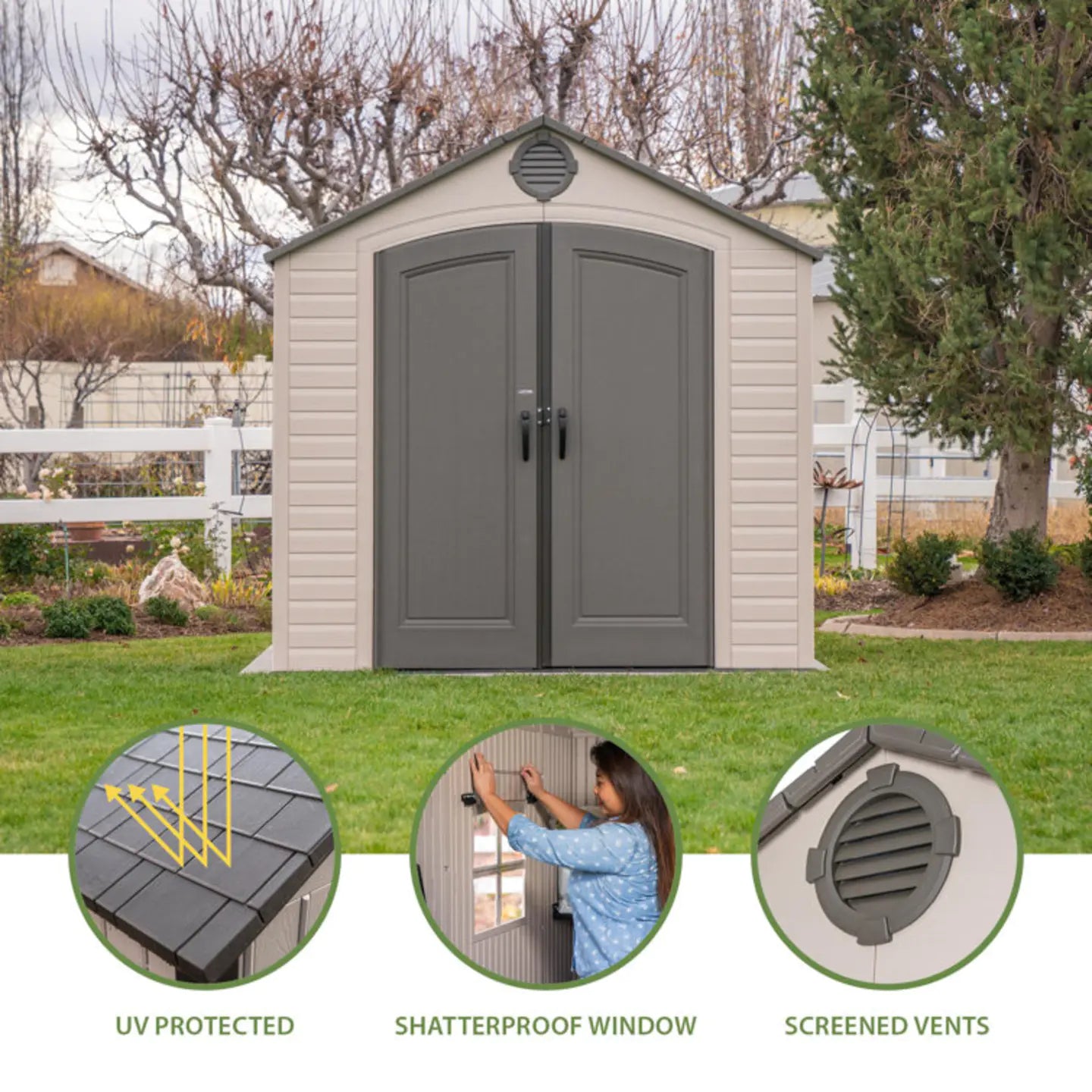 Lifetime 8 Ft. x 7.5 Ft. High-Density Polyethylene Outdoor Storage Shed with Steel-Reinforced Construction
