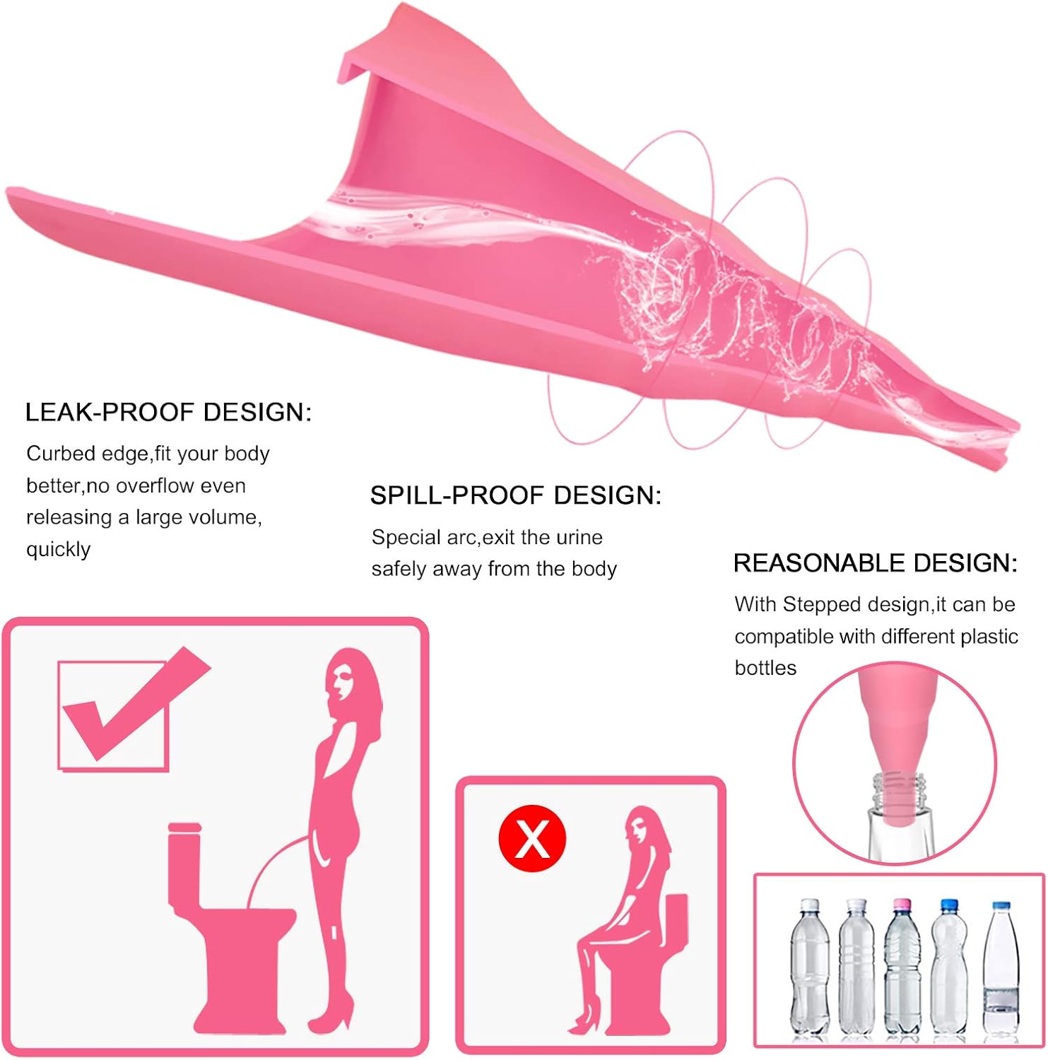 Female Urination Device,Reusable Silicone Female Urinal Foolproof Women Pee Funnel Allows Women to Pee Standing Up,Women's Urinal with Drawstring Bags is The Perfect Companion for Travel and Outdoor