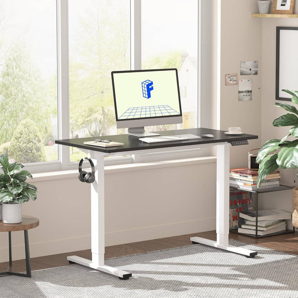 FLEXISPOT EN1 One-Piece Standing Desk 55 x 28 Inch Electric Adjustable Height Desk for Home Office and Computer Workstation (White Frame + 55" Maple Top, 2 Packages)