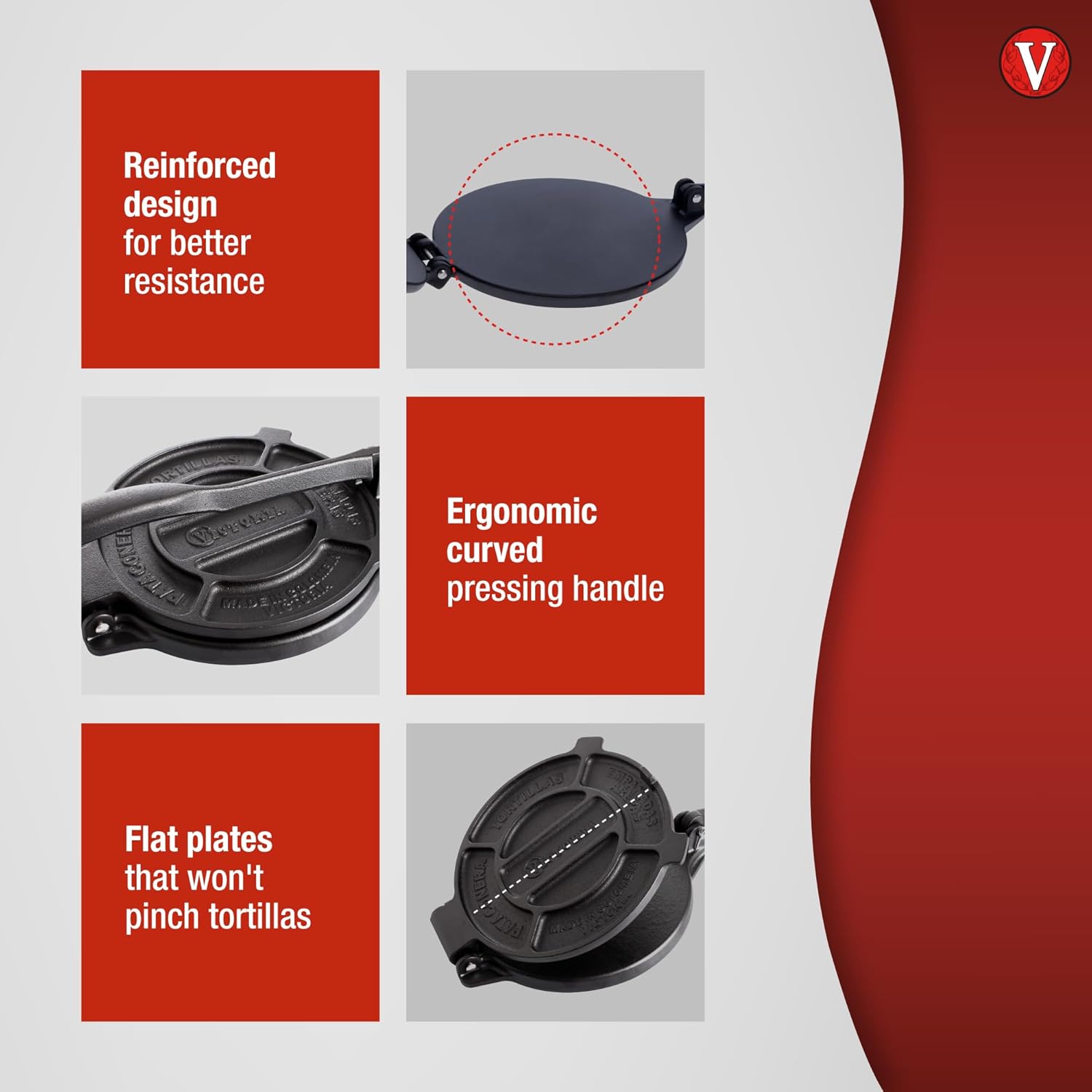 Victoria 10-Inch Commercial-Grade Cast-Iron Tortilla Press, Made from Super-Durable HD Iron, Made in Colombia