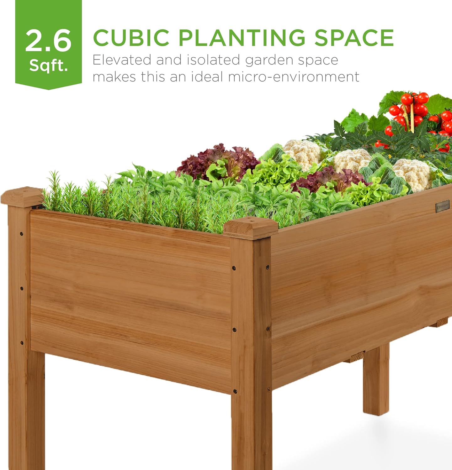 Best Choice Products 72x23x30in Raised Garden Bed, Elevated Wood Planter Box Stand for Backyard, Patio, Balcony w/Divider Panel, 6 Legs, 300lb Capacity - Natural