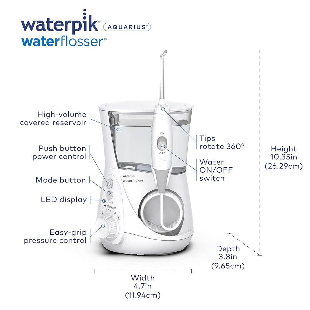 Waterpik Aquarius Water Flosser Professional For Teeth, Gums, Braces, Dental Care, Electric Power With 10 Settings, 7 Tips For Multiple Users And Needs, ADA Accepted, Gray WP-667, Packaging May Vary