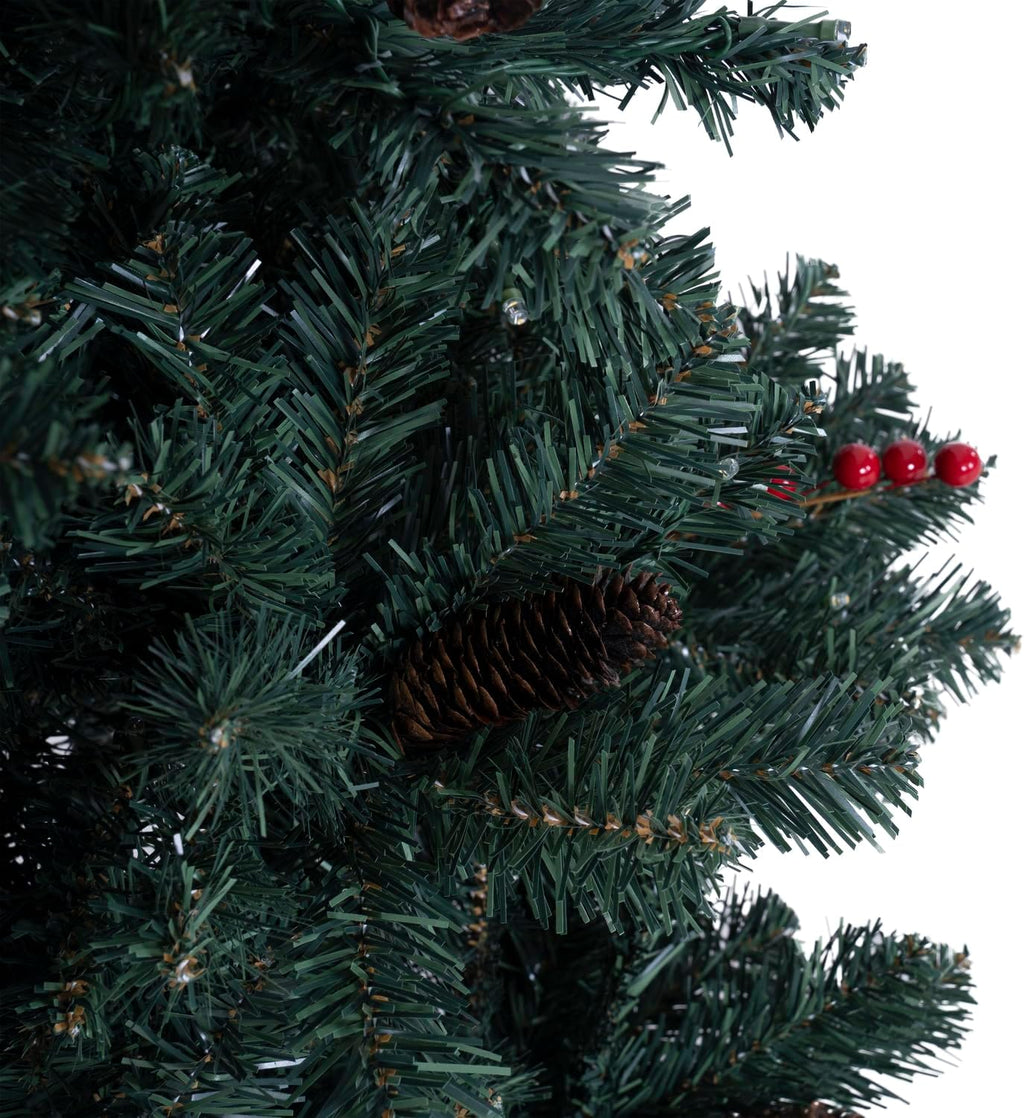 Naomi Home 6.5ft Rustic Christmas Tree with Lights, Realistic Classic Prelit with 2595 Branch Tips, 600 Warm Lights and Metal Stand, Aritificial Tree