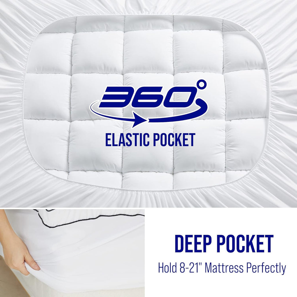 Extra Thick Mattress Topper, Down Alternative Overfill Plush Mattress Pad Cover Topper, Cooling Pillow Top with 8-21Inch Deep Pocket