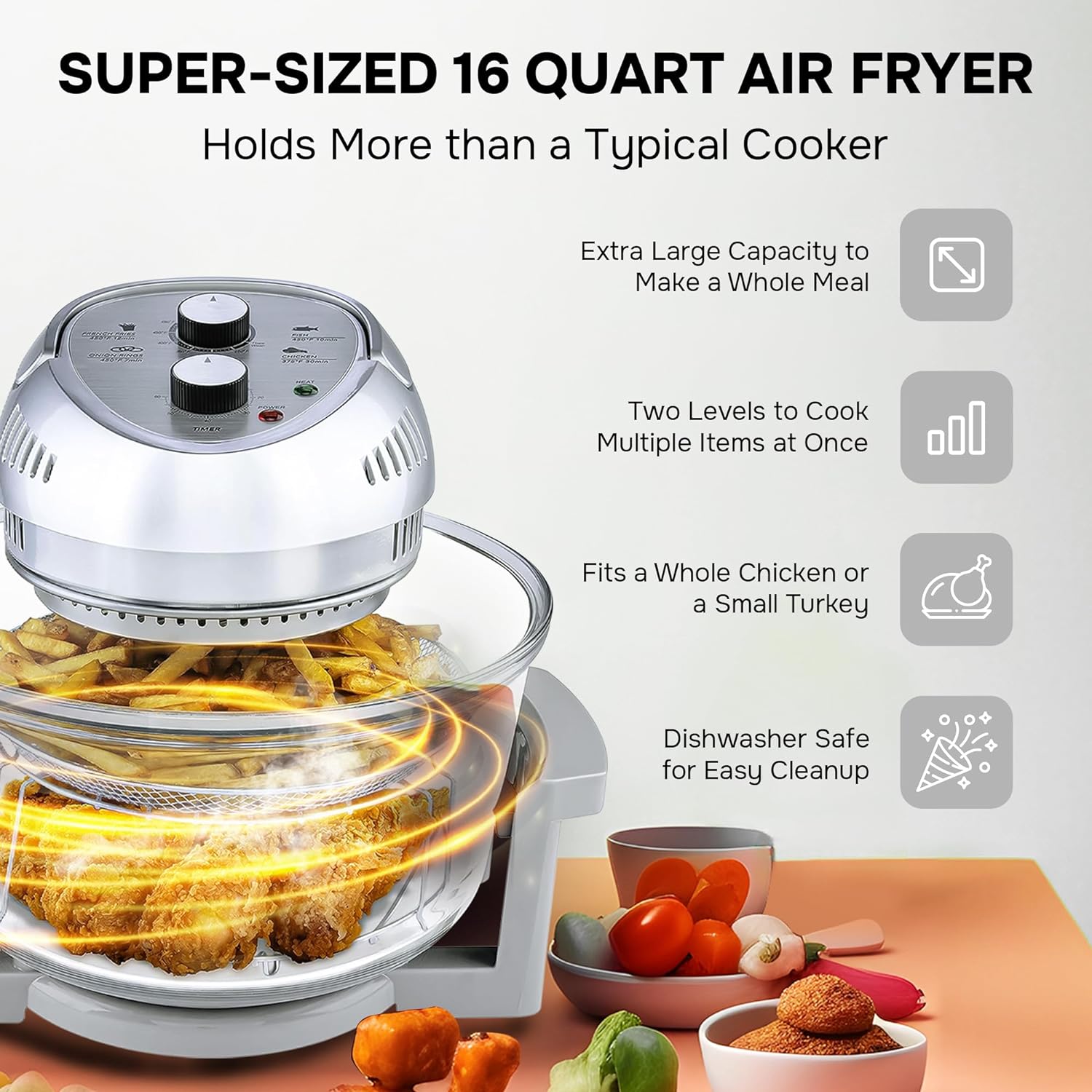 Large Air Fryer Oven – Large Halogen Oven Cooker with 50+ Air Fryers Recipe Book for Quick + Easy Meals for Entire Family, AirFryer Oven Makes Healthier Crispy Foods