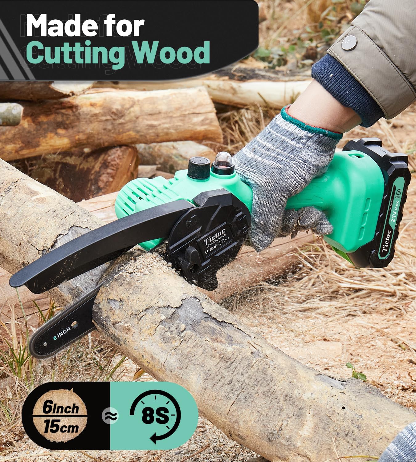 Tietoc Mini Chainsaw 6 Inch Cordless, Portable Electric Chain Saw Small Handheld Battery Powered Super Saws, Stocking Stuffers Christmas Gifts for Men Women, Birthday Mens Gift for Dad Fathers Husband