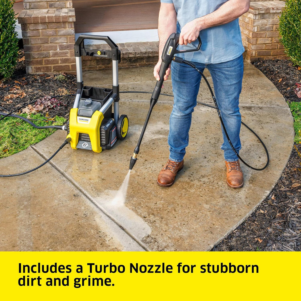 Electric Karcher Pressure Washer K1700, Max 2125 PSI, 3 Spray Nozzles, Detergent Tank, For Cars, Driveways, Siding, Patios, 1.46 max. GPM