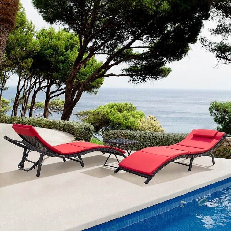 Outdoor Wicker Chaise Lounge - Set of 2 with Table
