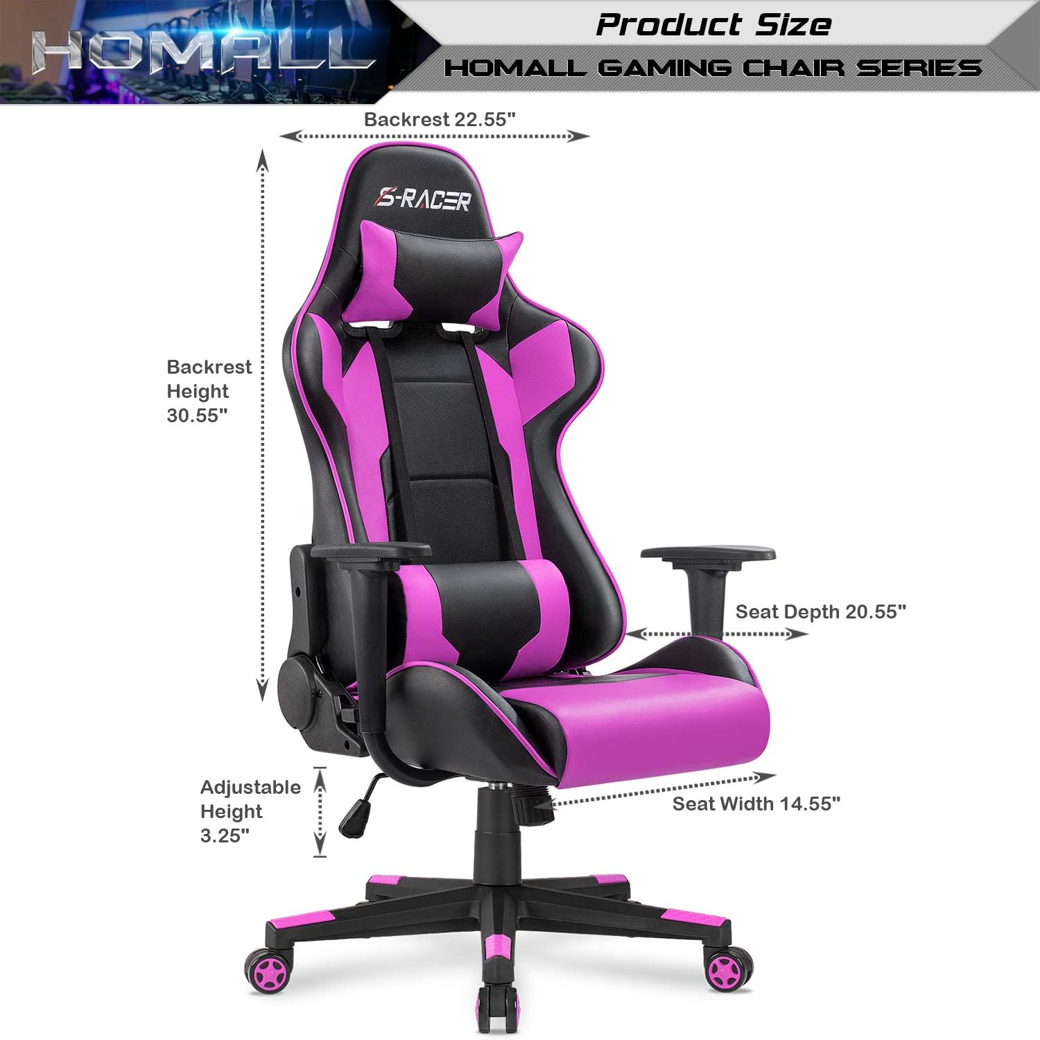 Homall Gaming Chair, Office Chair High Back Computer Chair Leather Desk Chair Racing Executive Ergonomic Adjustable Swivel Task Chair with Headrest and Lumbar Support (Dark Black)