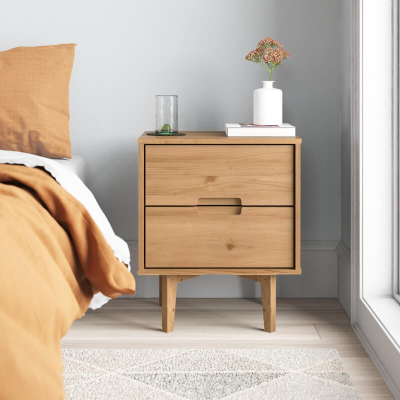 Aizlyn Mid-Century Modern Solid Wood Groove-Handle Nightstands (Set of 2)