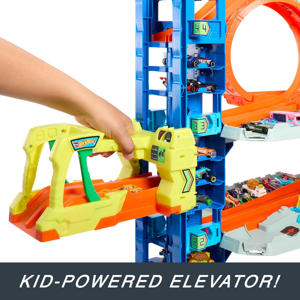 Hot Wheels City Ultimate Garage Playset with 2 Die-Cast Cars, Toy Storage for 50+ 1:64 Scale Cars, 4 Levels of Track Play + 50-Pack of 1:64 Scale Vehicles