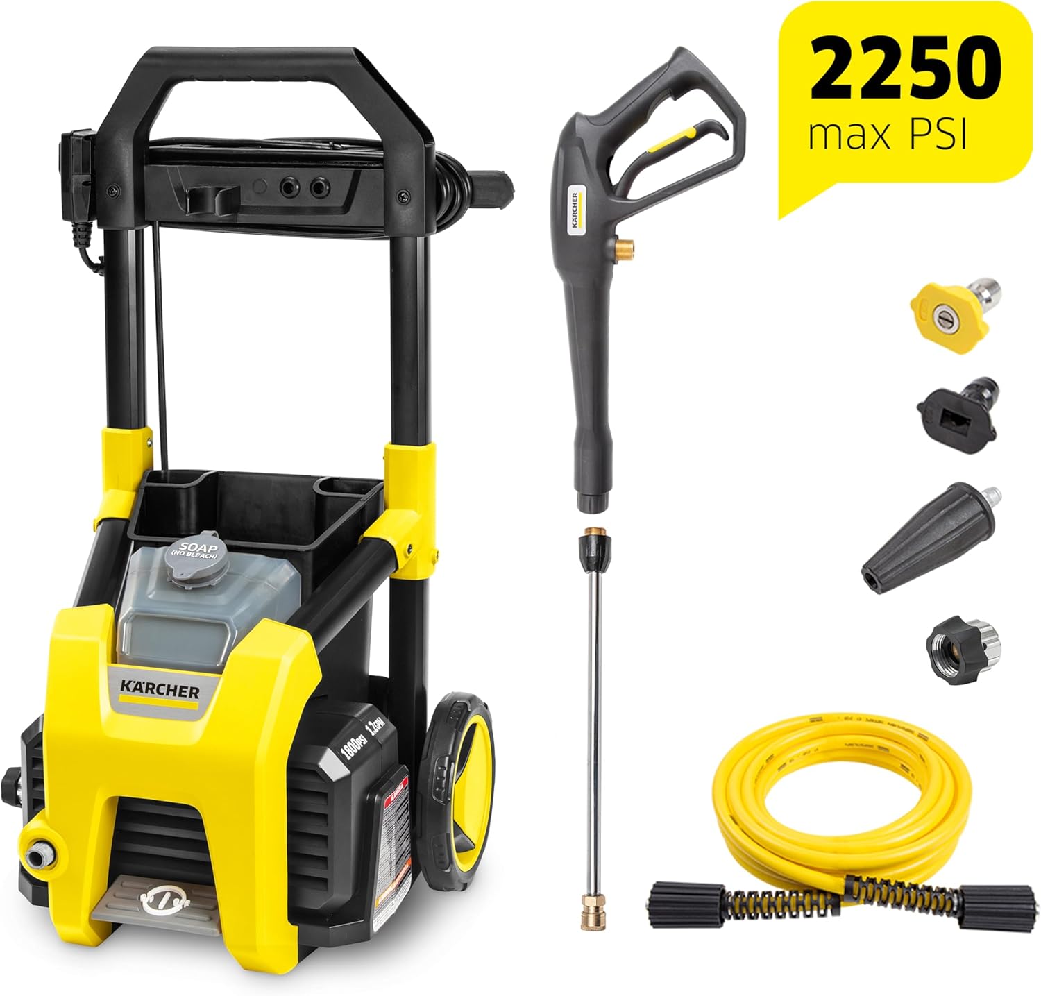 Electric Karcher Pressure Washer K1700, Max 2125 PSI, 3 Spray Nozzles, Detergent Tank, For Cars, Driveways, Siding, Patios, 1.46 max. GPM