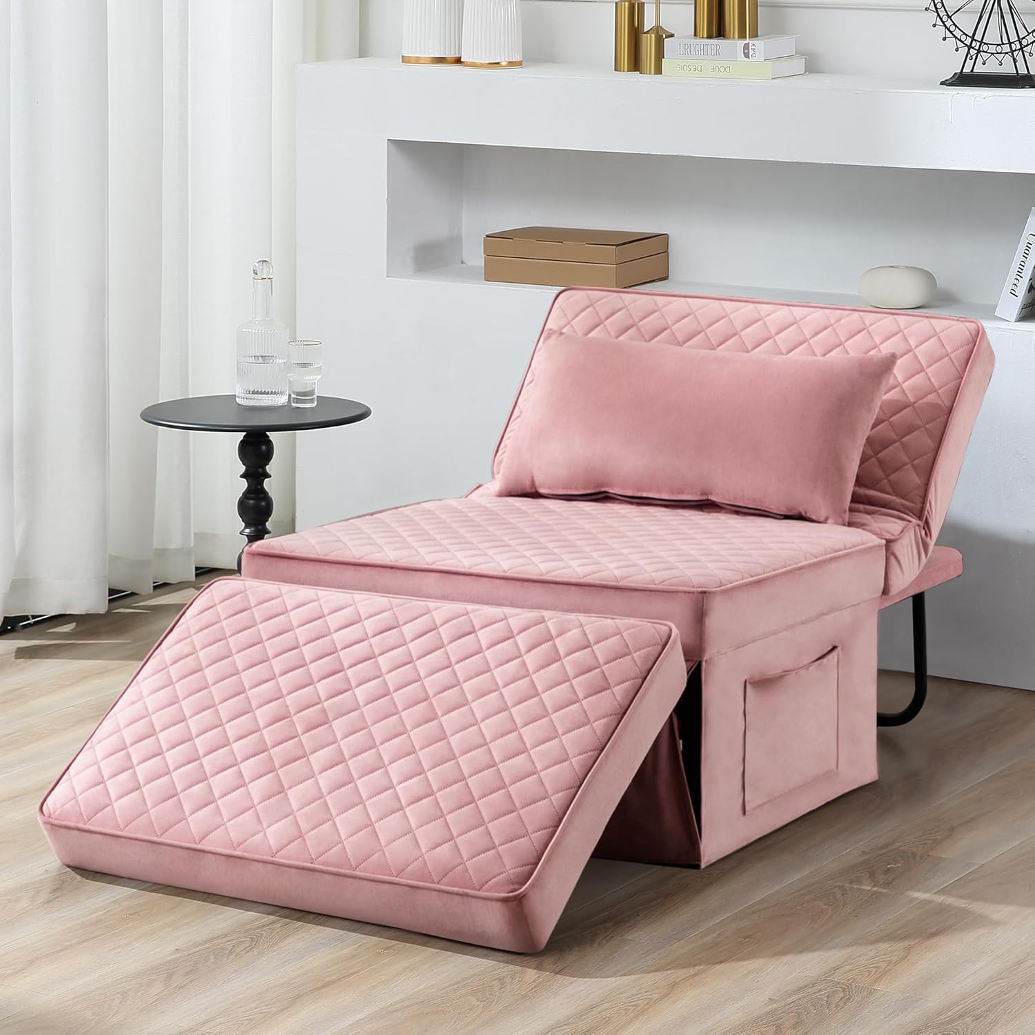 Sofa Bed, 4 in 1 Multi-Function Folding Ottoman Breathable Linen Couch Bed with Adjustable Backrest Modern Convertible Chair for Living Room Apartment Office