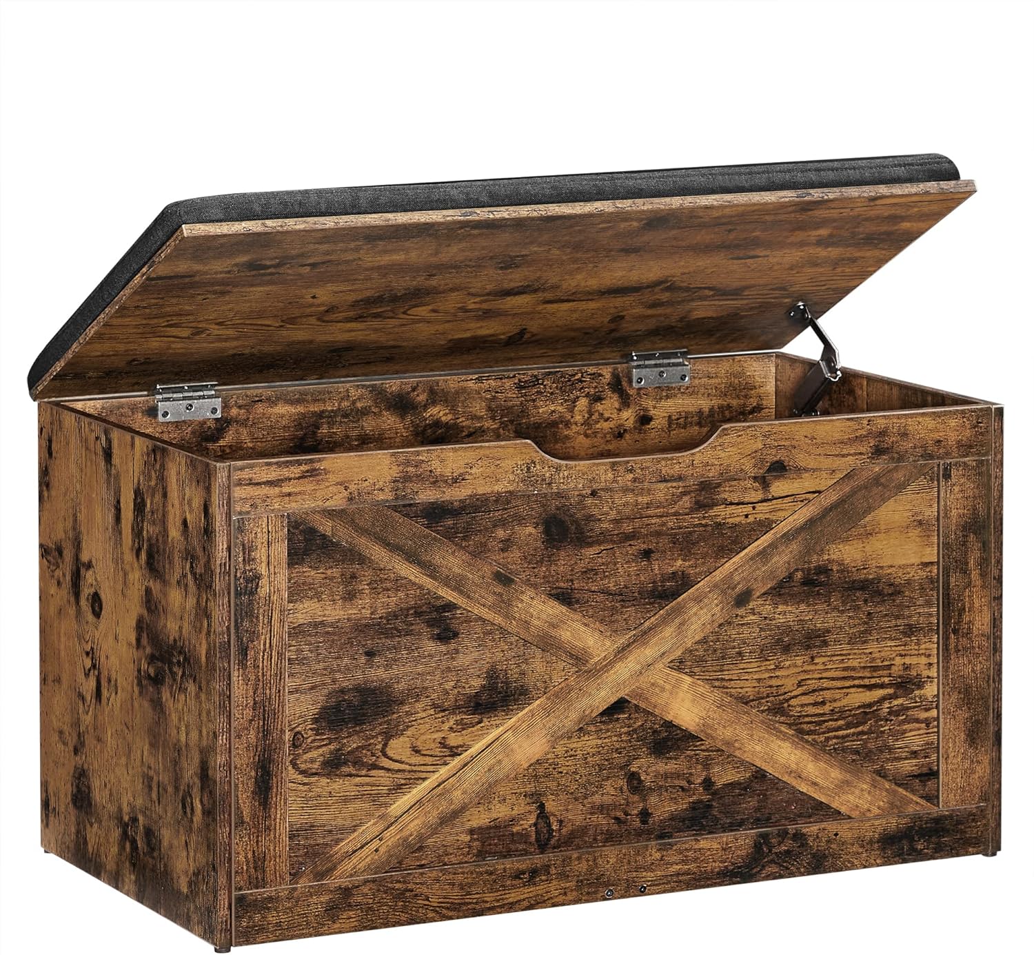 VASAGLE Shoe Bench, Storage Bench with Cupboard and 9 Open Compartments, Shoe Shelf, Padded Seat, Barn Door, 11.8 x 43.3 x 18.9 Inches, Rustic Brown ULHS058X01