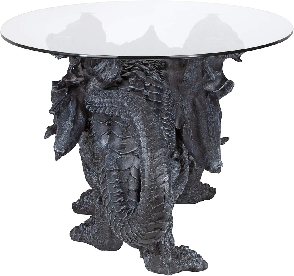 Design Toscano Warwickshire Dragon Gothic Decor Glass Topped Coffee Table, 39 Inch, Greystone