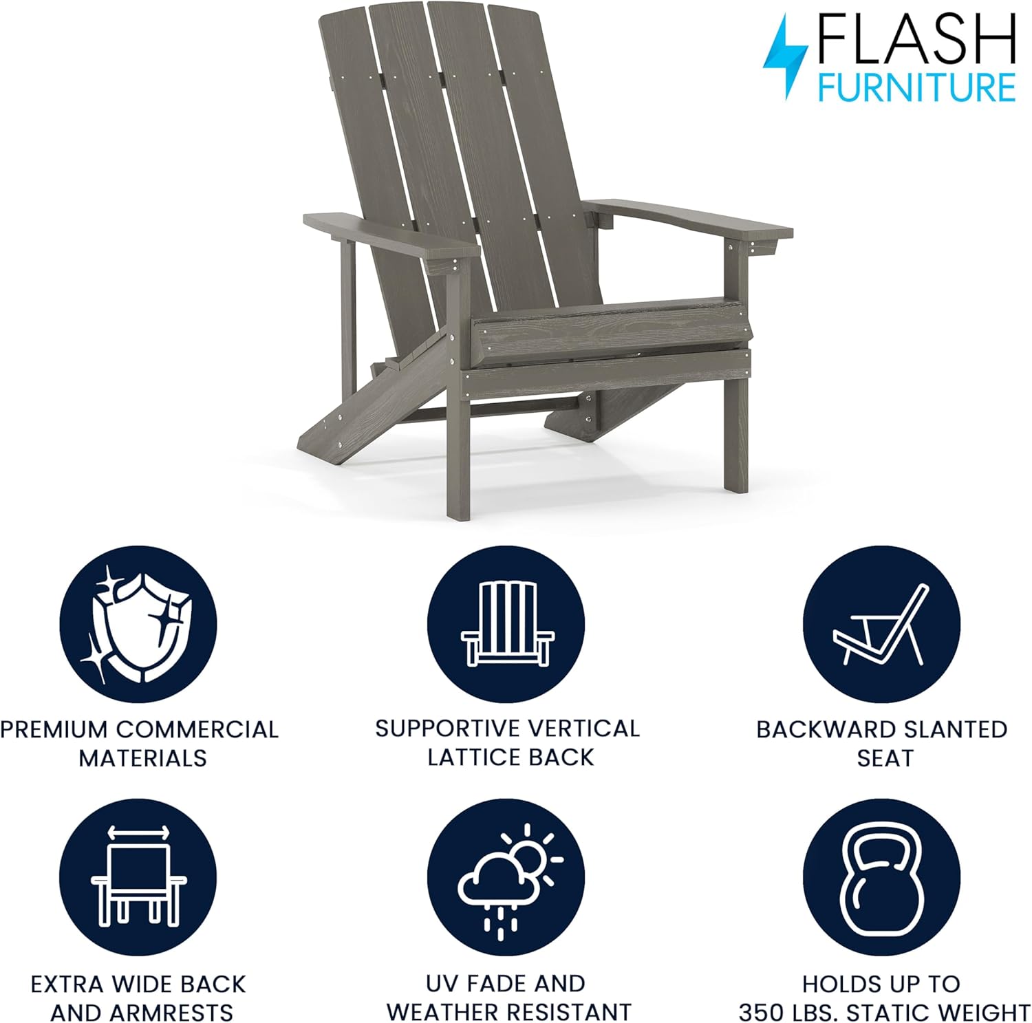 Flash Furniture Charlestown Commercial Grade Indoor/Outdoor Adirondack Chair, Weather Resistant Durable Poly Resin Deck and Patio Seating, Green