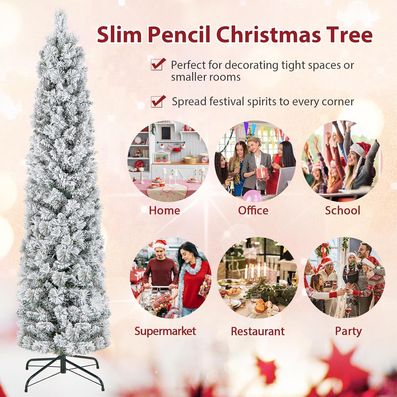 Goplus 7ft Artificial White Christmas Tree Xmas Pine Tree with Solid Metal Legs Perfect for Indoor and Outdoor Holiday Decoration
