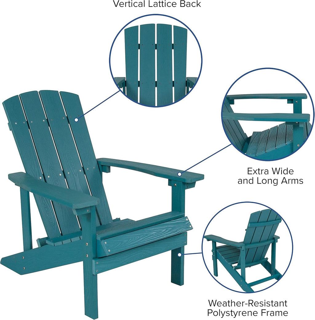 Flash Furniture Charlestown Commercial Grade Indoor/Outdoor Adirondack Chair, Weather Resistant Durable Poly Resin Deck and Patio Seating, Green