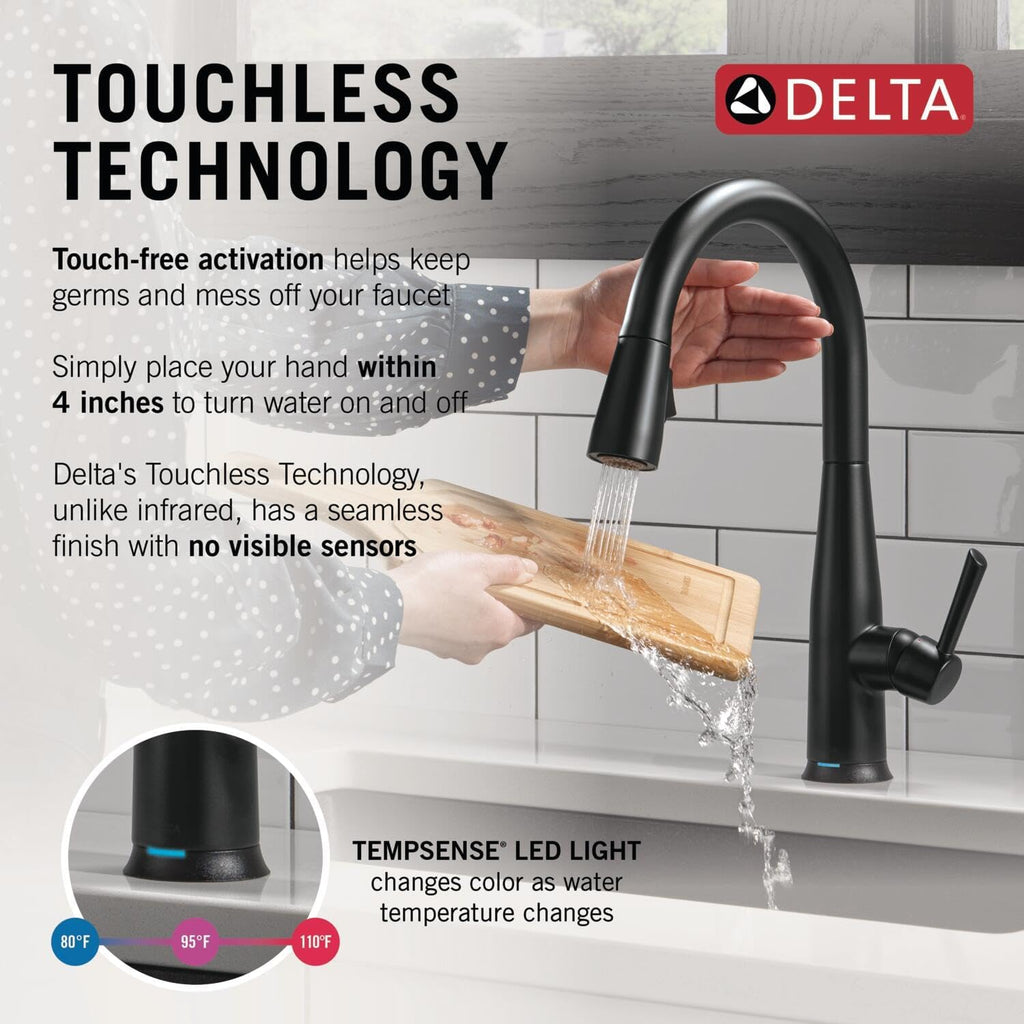Delta Essa Touchless Kitchen Faucet with Touch Technology, Brushed Nickel Kitchen Sink Faucet with Pull Down Sprayer, Single Hole, Arctic Stainless 9113TL-AR-DST